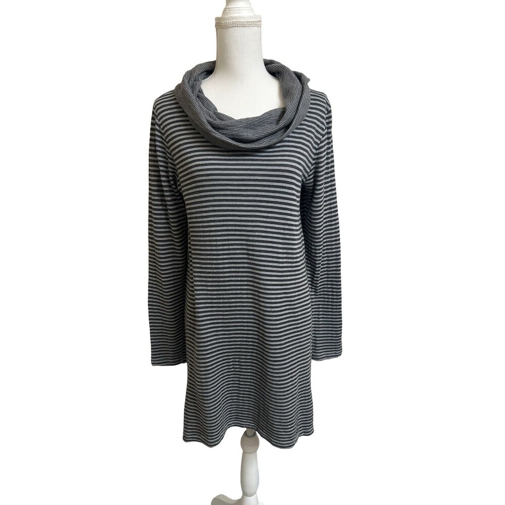 NWT Russ Berens Women's S Gray & Black Striped Long Sleeve Cowl Neck Dress Tunic